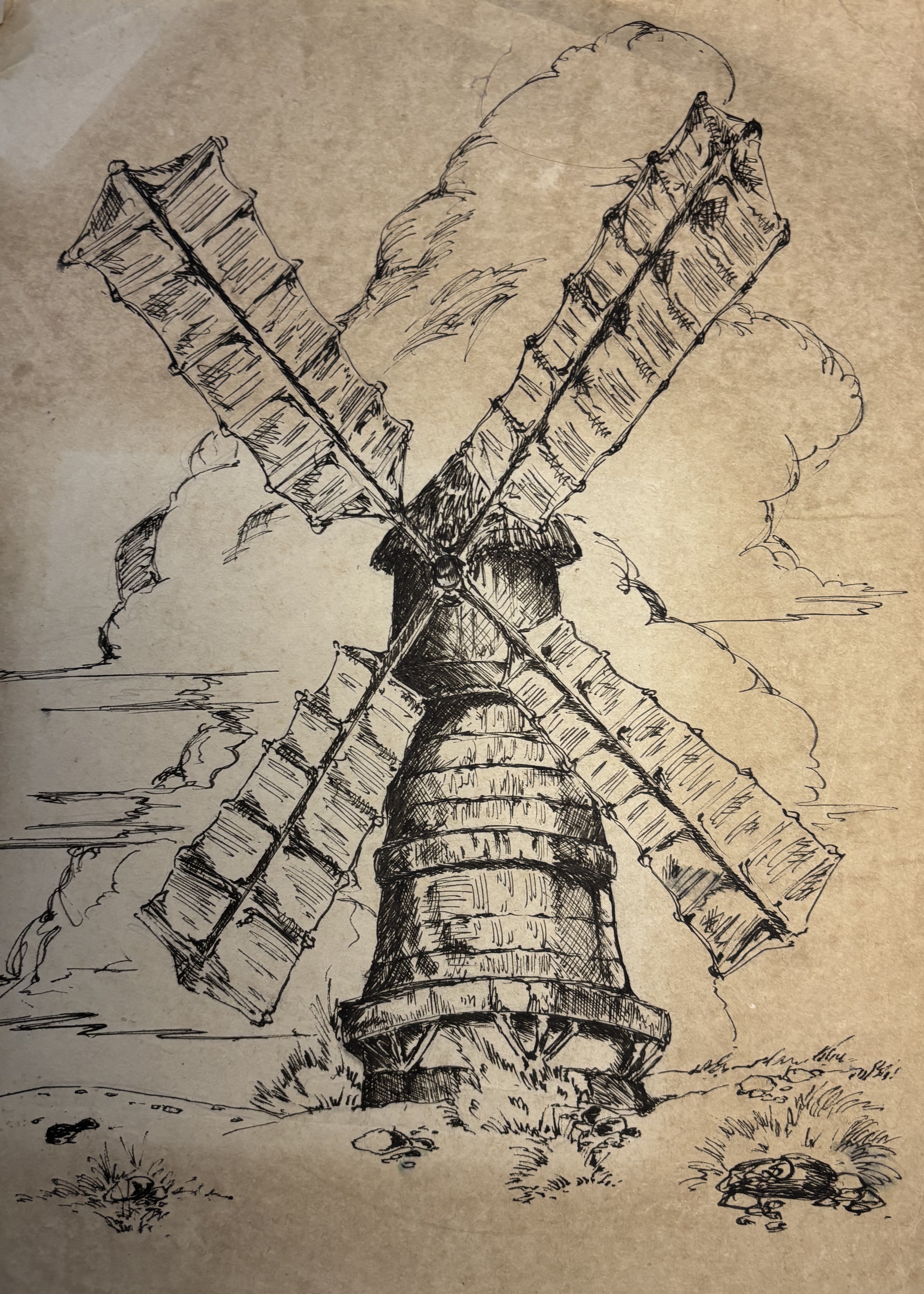 Pencil drawing of a windmill, 1992